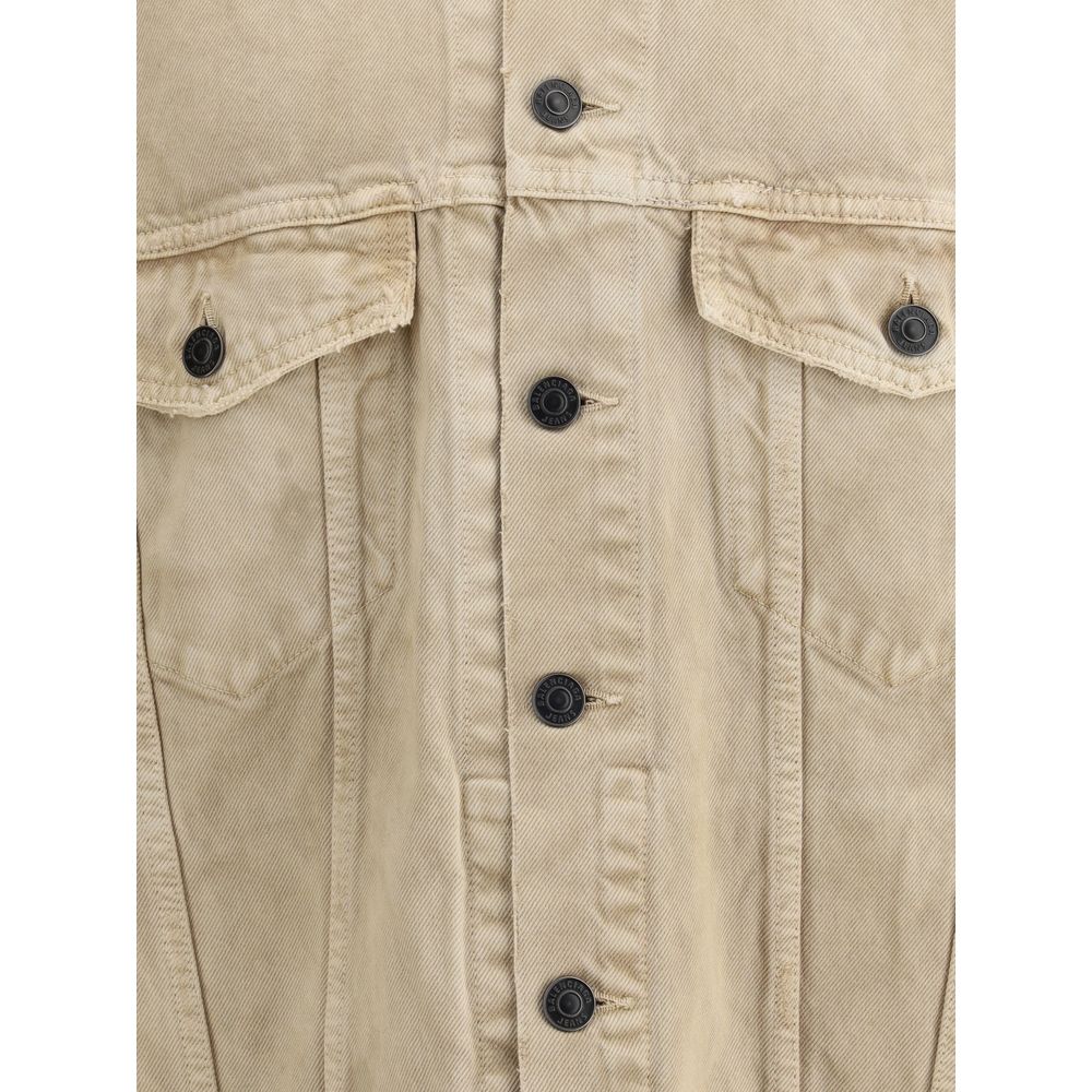 Front view of Balenciaga Beige Cotton Denim Jacket with button details and pockets.