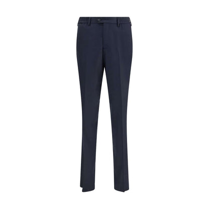 Lardini Blue Fleece Wool Chino Pants with zipper closure, elastic waistband, and side pockets, suitable for various occasions.