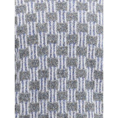 Close-up of Giorgio Armani Light Blue Cotton Turtleneck fabric showing two-tone graphic pattern texture.