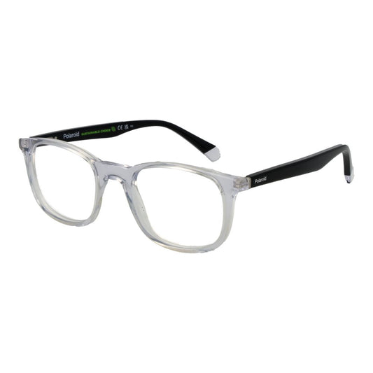Polaroid Transparent Unisex Glasses Frame with full-rim design, cellulose propionate material, and demo lenses. Size 50-13-145.