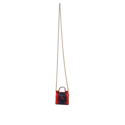 Dolce & Gabbana Red Blue Leather Sicily Crossbody Chain SatchelBorse Bag