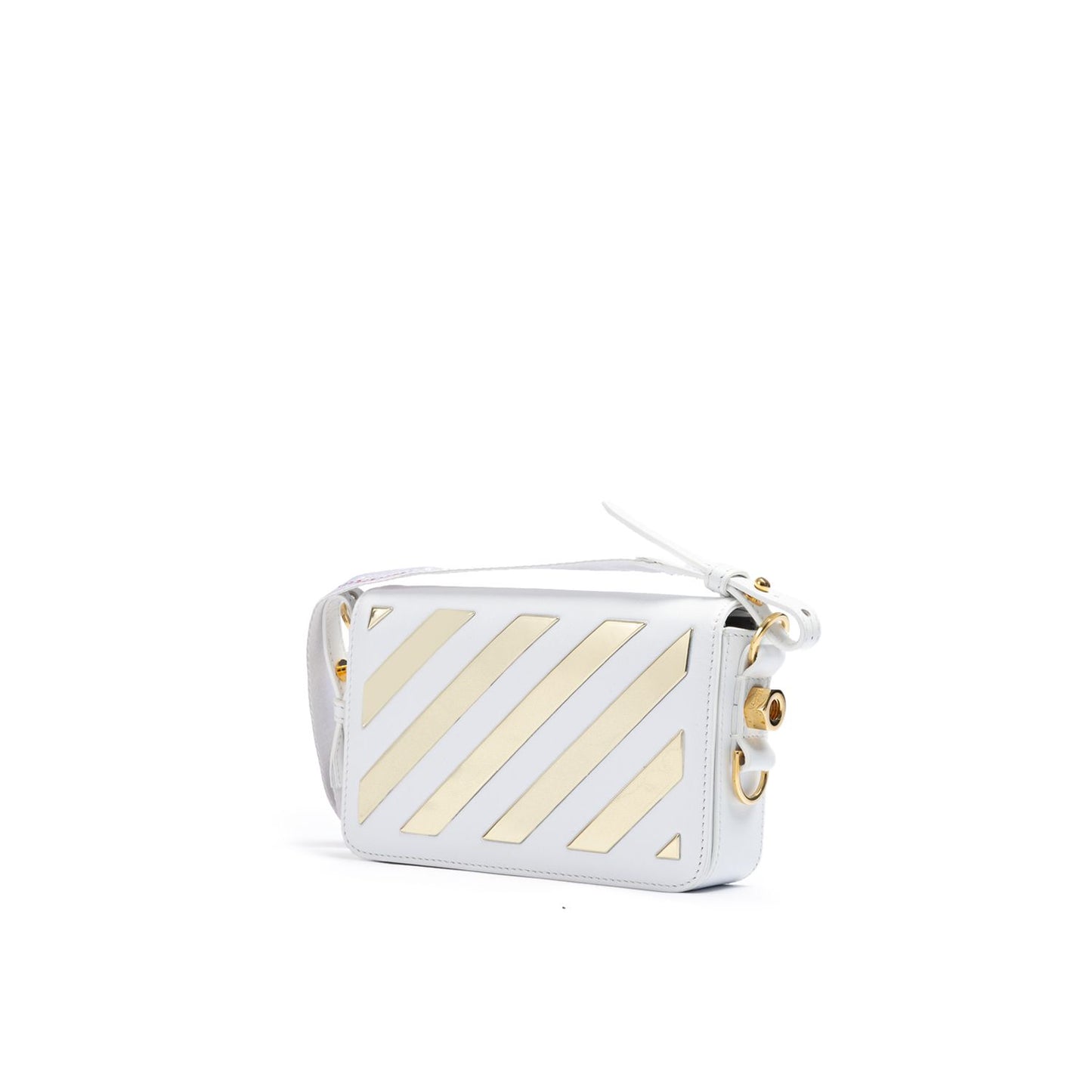 Off-White White/Gold Metallic Stripe Mini Crossbody Bag