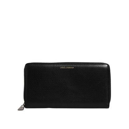 Dolce & Gabbana Black Calfskin Leather Logo Zip Around Continental Wallet