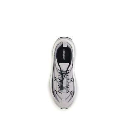 Top view of Moon Boot Gray Polyester Athletic Sneakers featuring tubular laces and embossed logo.
