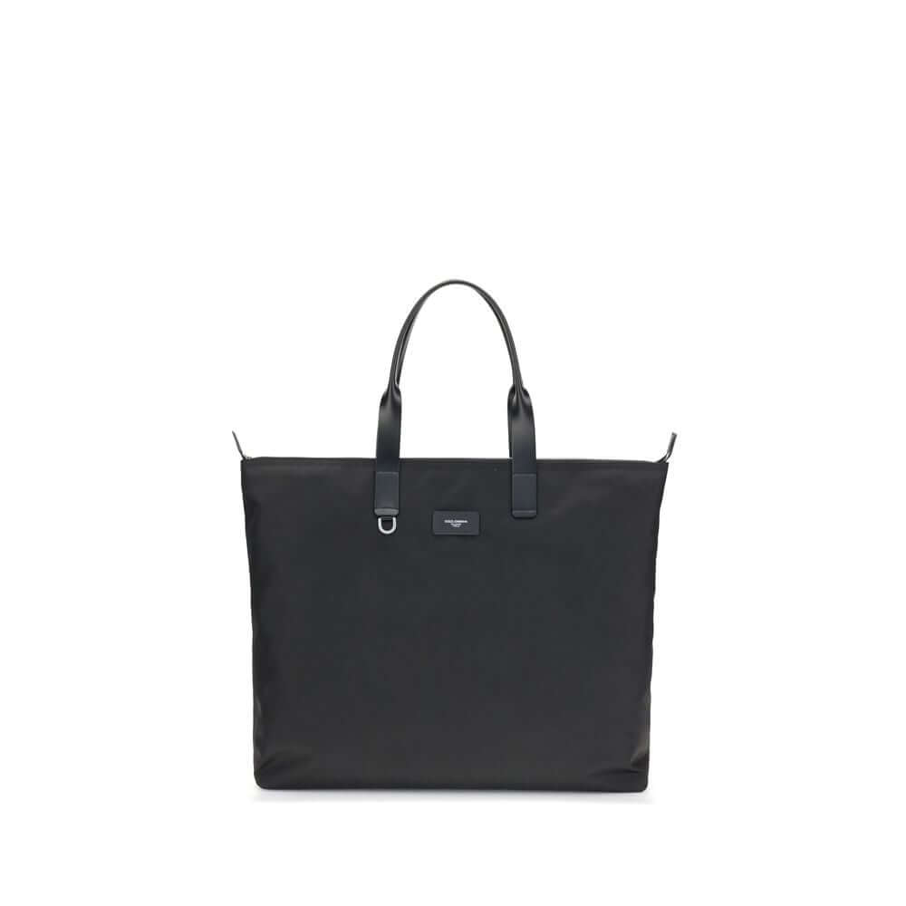 Dolce & Gabbana Black Leather Shoulder Bag with crocodile print, zipper closure, leather handles, iconic logo, Adamo line.