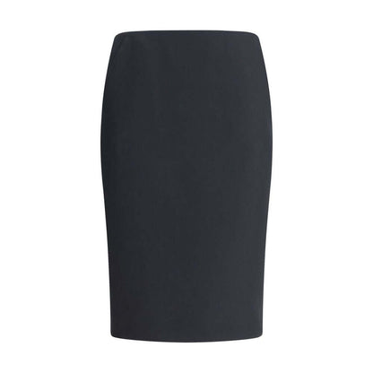 Giorgio Armani Black Recycled Polyester Midi Skirt featuring a sleek design, back zip closure, and slanted pockets for versatile styling.