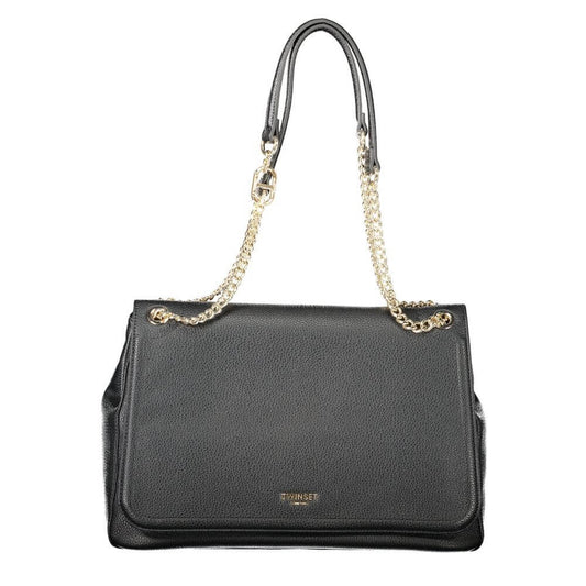 Twinset Black Polyethylene Women Handbag with chain handles and snap closure