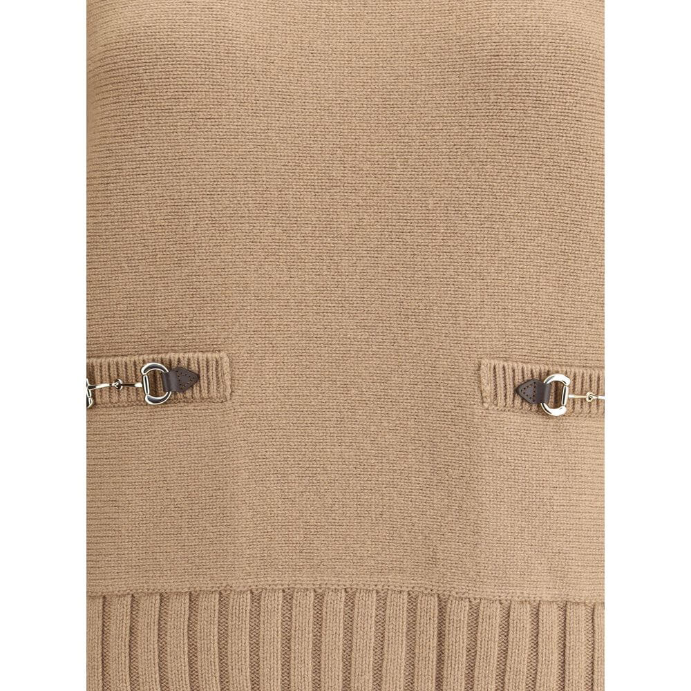 Gucci Beige Wool Sweatshirt with faux welt pockets and gold-tone inserts showcasing elegant design and premium materials.