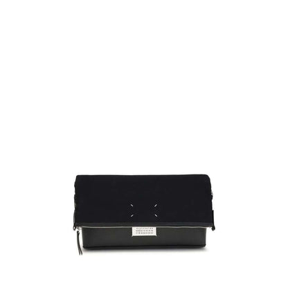 Margiela Black Cotton Shoulder Bag with adjustable leather strap and signature details, featuring zip closure, designed by Maison Margiela.