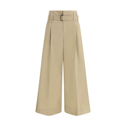 Brunello Cucinelli Beige Cotton Cropped Pants with pleats and wide-leg design
