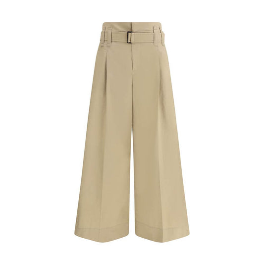 Brunello Cucinelli Beige Cotton Cropped Pants with pleats and wide-leg design