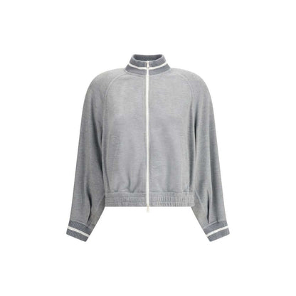 Brunello Cucinelli Gray Viscose Sweatshirt with zipper and ribbed details, ideal for AW25 season, made in Italy, regular fit.