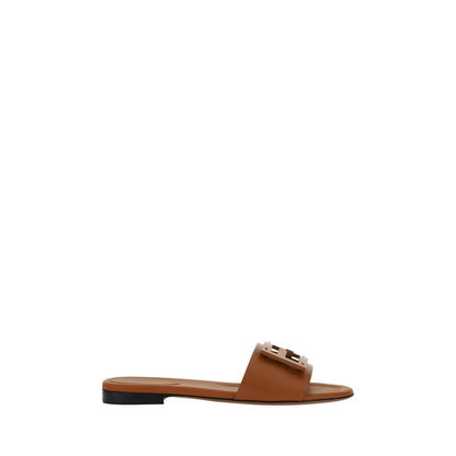 Fendi Brown Calf Leather Bos Taurus Flat Sandals with FF logo plaque, slip-on style, open toe, luxury fashion footwear for AW25.