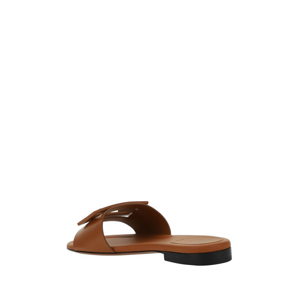 Fendi Brown Calf Leather Bos Taurus Flat Sandals