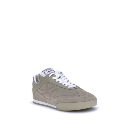 Chloé Beige Calf Leather Bos Taurus Low Top Sneakers with suede details and flat sole for comfort and style.