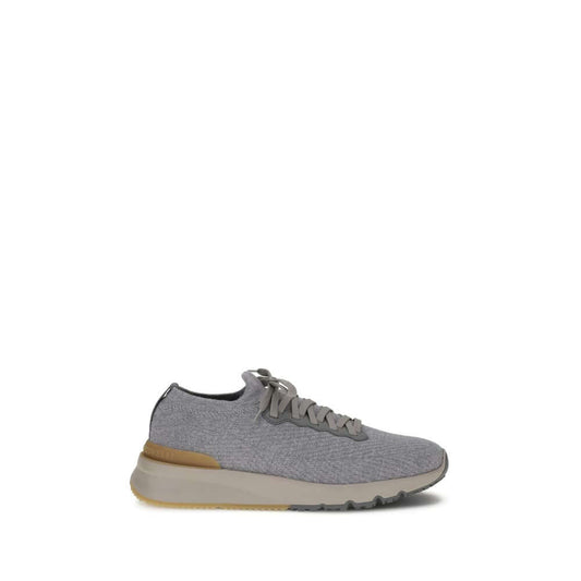 Brunello Cucinelli Gray Rubber Athletic Sneakers with wool design, lace-up closure, and puller, featuring a logoed insole for AW25.
