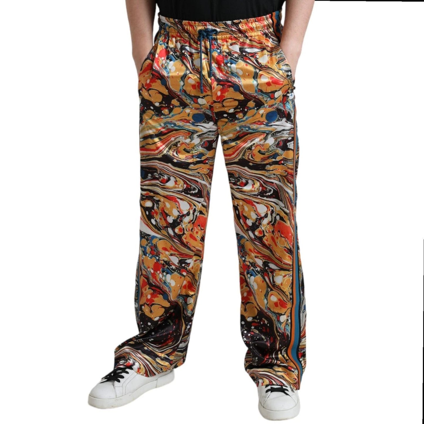 Dolce & Gabbana Multicolor Marble Print Satin Trouser Pants