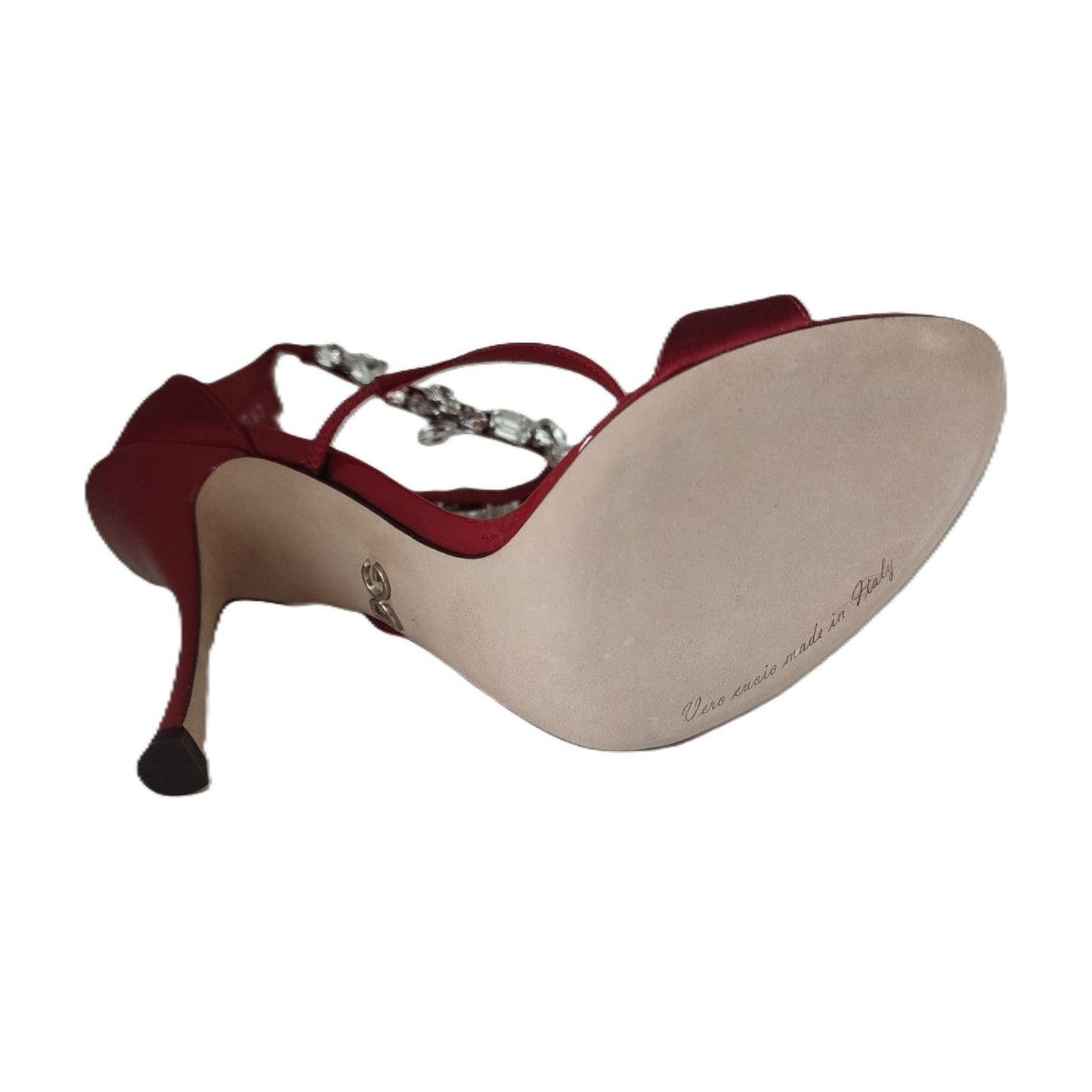 Dolce & Gabbana Red Satin Crystals Keira Sandals Heels Shoes