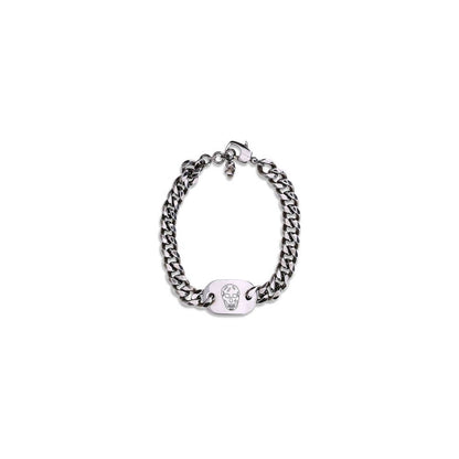 Alexander McQueen Silver Brass Bracelet with skull charm and antiqued finish.
