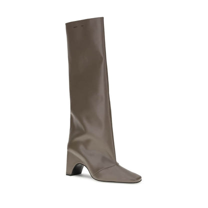 Coperni Gray Calf Leather Bos Taurus Boots with structured silhouette, square toe, block heel, and arched sole, AW25 collection.