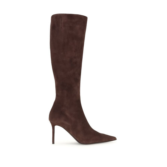 Giuseppe Zanotti Brown Leather High Heel Boots with stiletto heel and almond toe, knee-high design for elegant, bold AW25 looks.