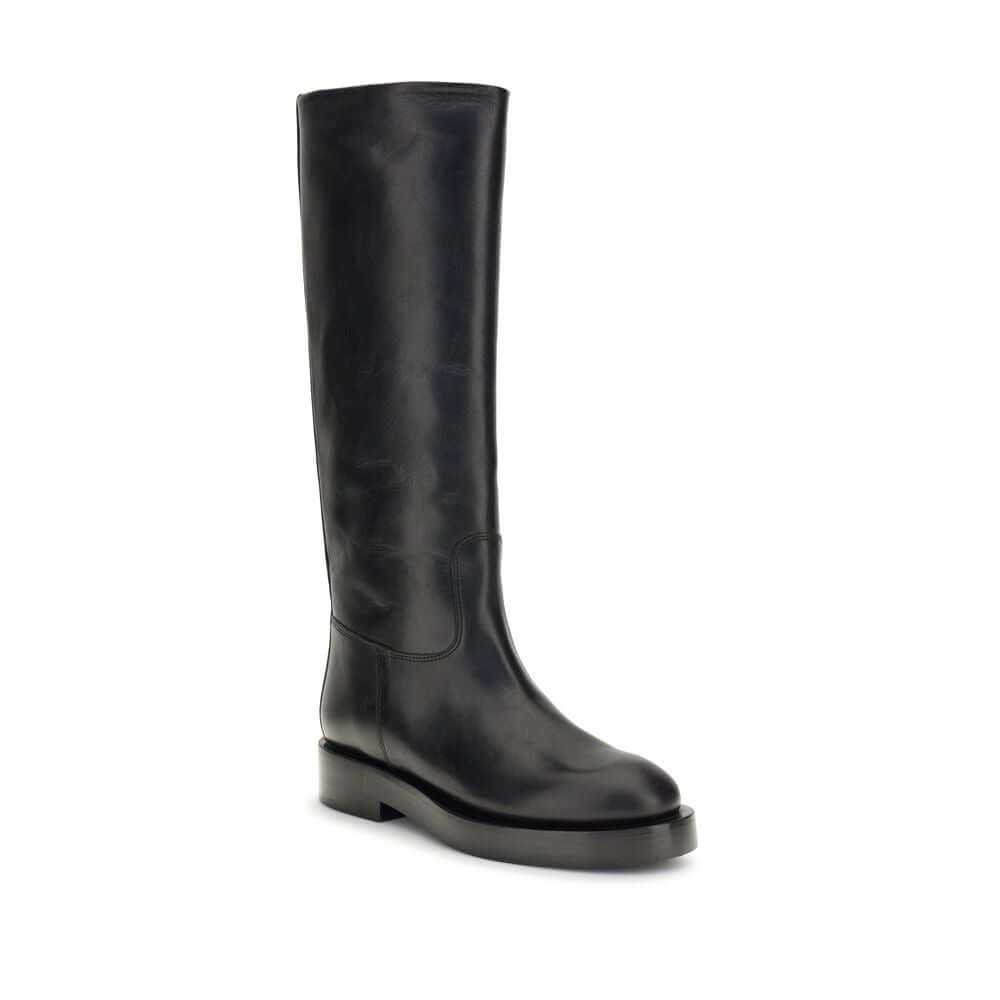 Paris Texas Black Leather Boots - Napa round toe block heel knee-high women's footwear, Italian leather AW25 collection.
