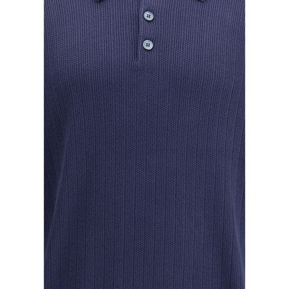 Brunello Cucinelli Blue Cotton Sweatshirt with ribbed design and three-button closure for timeless elegance, made in Italy. AW25 collection.