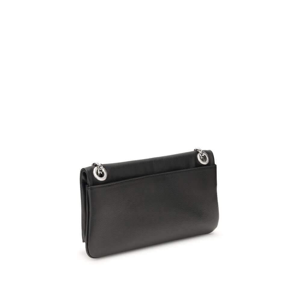 Zadig & Voltaire Black Leather Shoulder Bag with chain and magnetic closure design, back view featuring slip-on pocket.