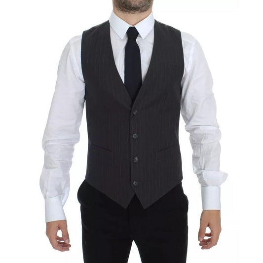 Dolce & Gabbana Gray Striped Formal Dress Gilet Vest VES10003-46