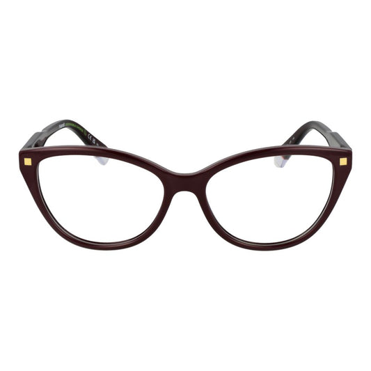 Polaroid Burgundy Women Glasses Frame with full-rim cat eye style and demo lenses.