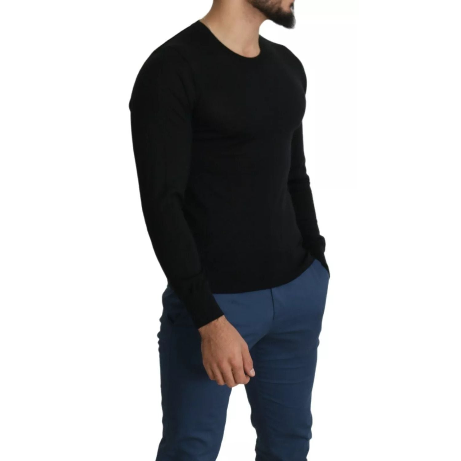 Dolce & Gabbana Black Cashmere Crewneck Pullover Sweater