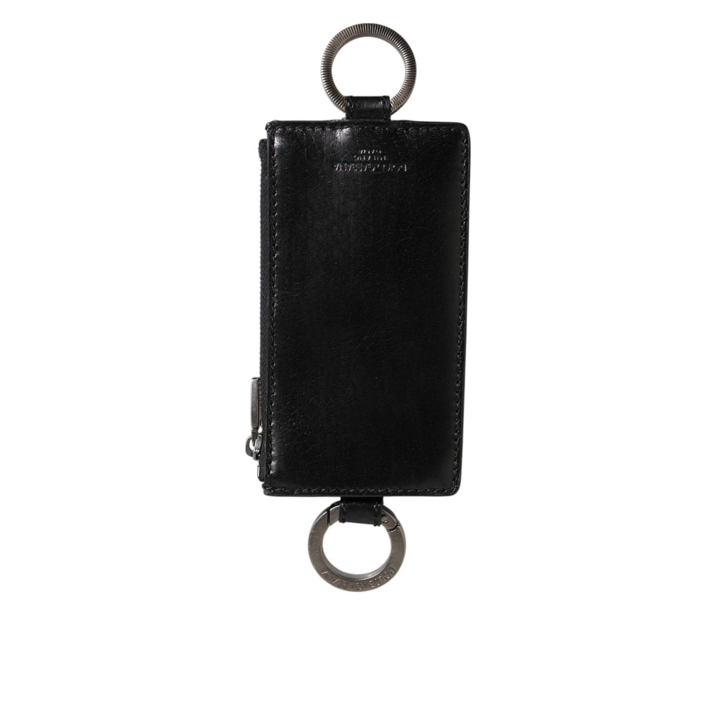 Dolce & Gabbana Black Leather Logo Embossed Lanyard Card Holde Wallet