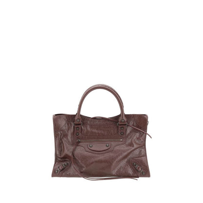Balenciaga Brown Calf Leather Bos Taurus Shoulder Bag with hand-woven leather handles, adjustable strap, and zippered closure.