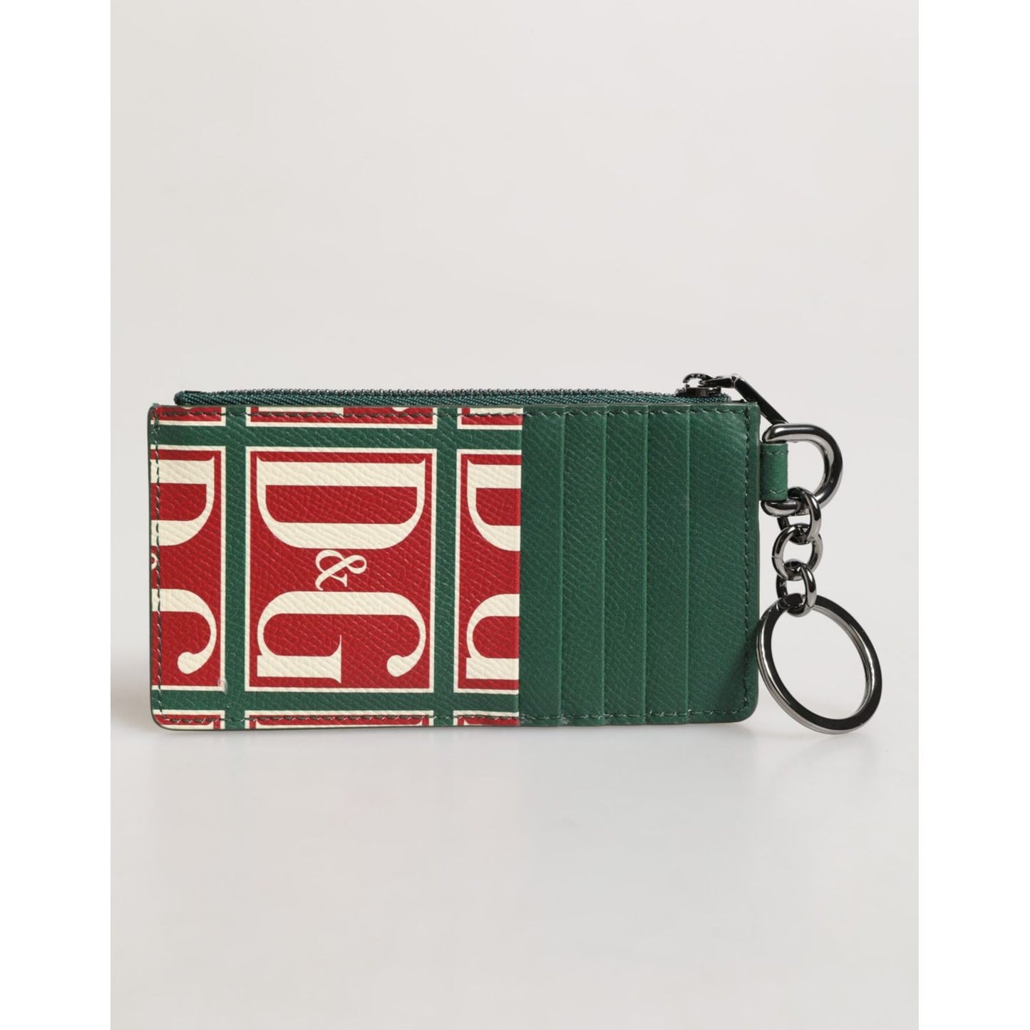 Dolce & Gabbana Green Calf Leather Logo Print Monogram Card Holder Wallet