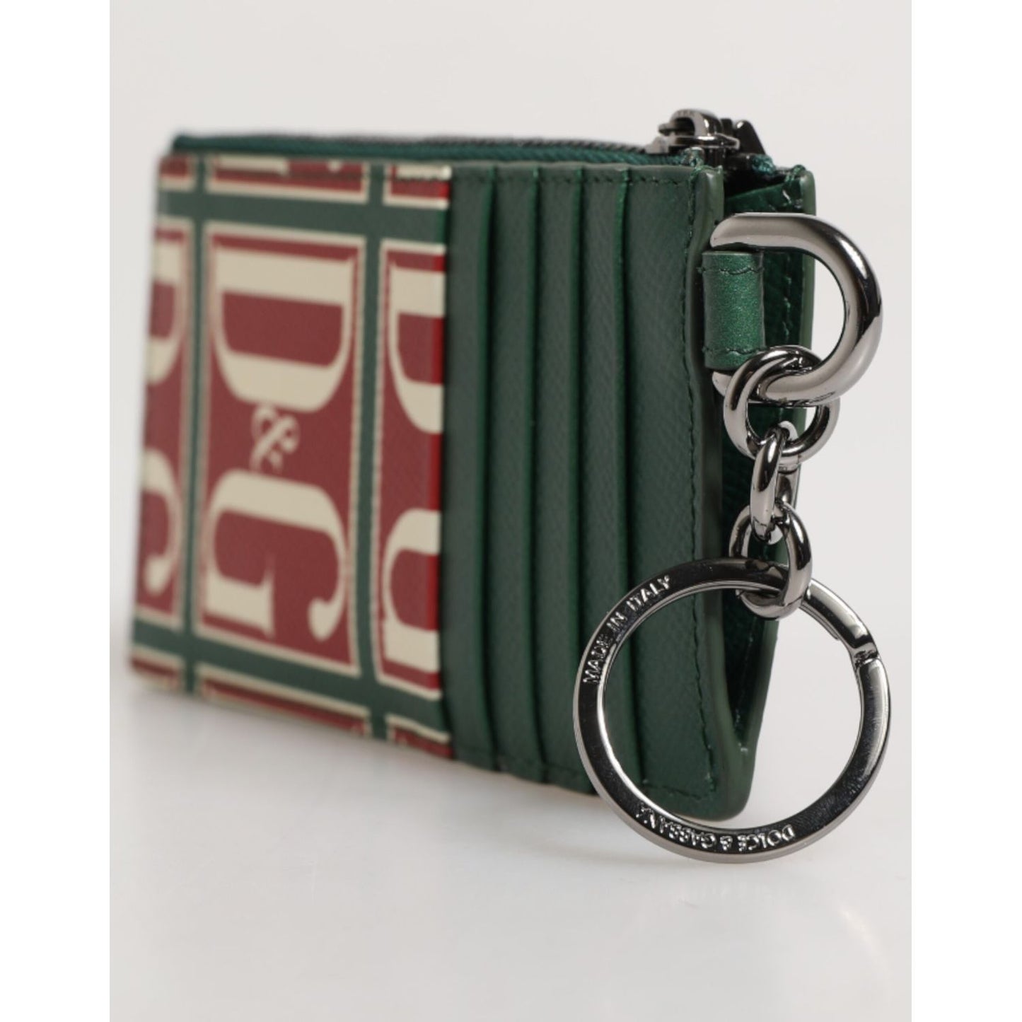 Dolce & Gabbana Green Calf Leather Logo Print Monogram Card Holder Wallet