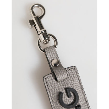 Dolce & Gabbana Gray Leather Logo Metal Ring Keychain Holder Men Keyring