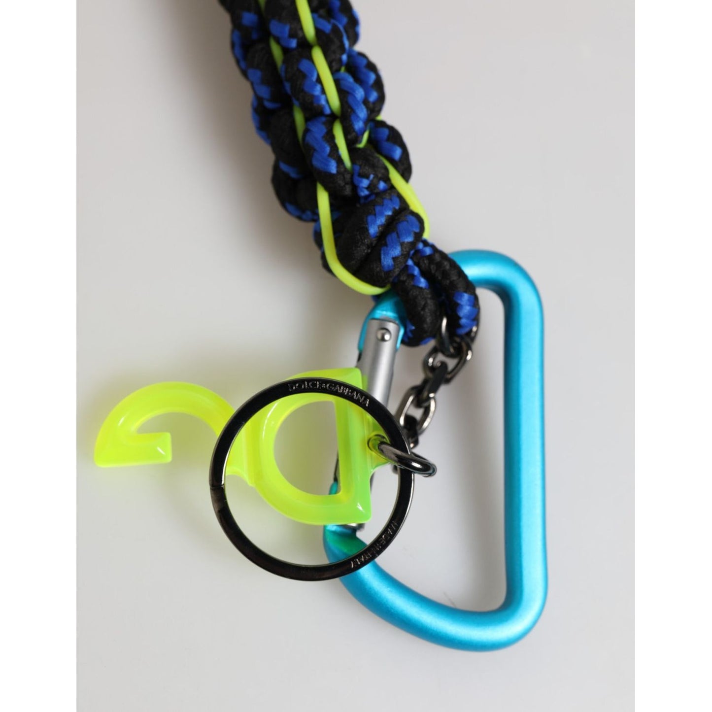 Dolce & Gabbana Multicolor Polyester Tape String DG Logo Keychain Keyring with blue and green details.
