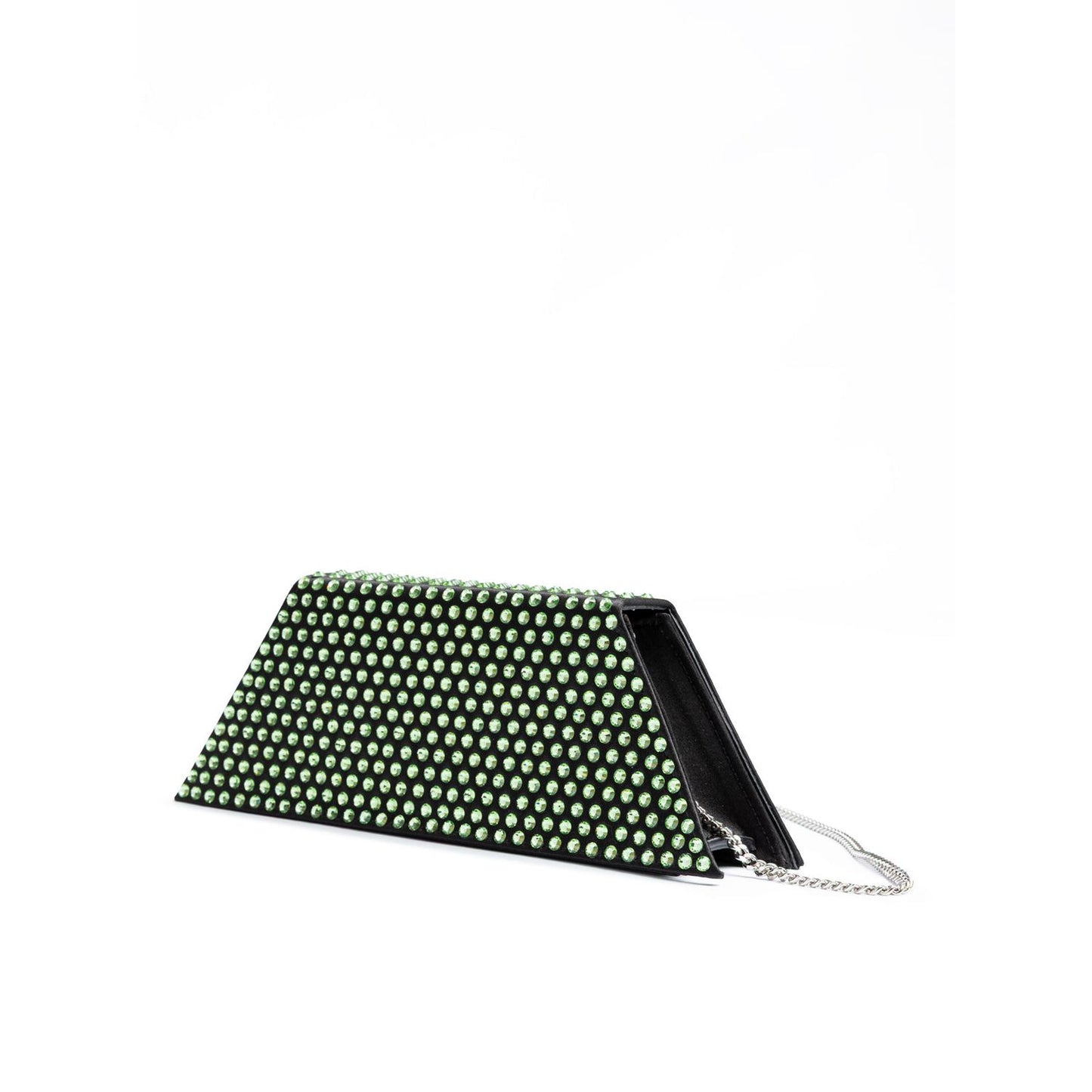 Amina Muaddi Mini Black Satin And Green Crystals Shoulder Bag