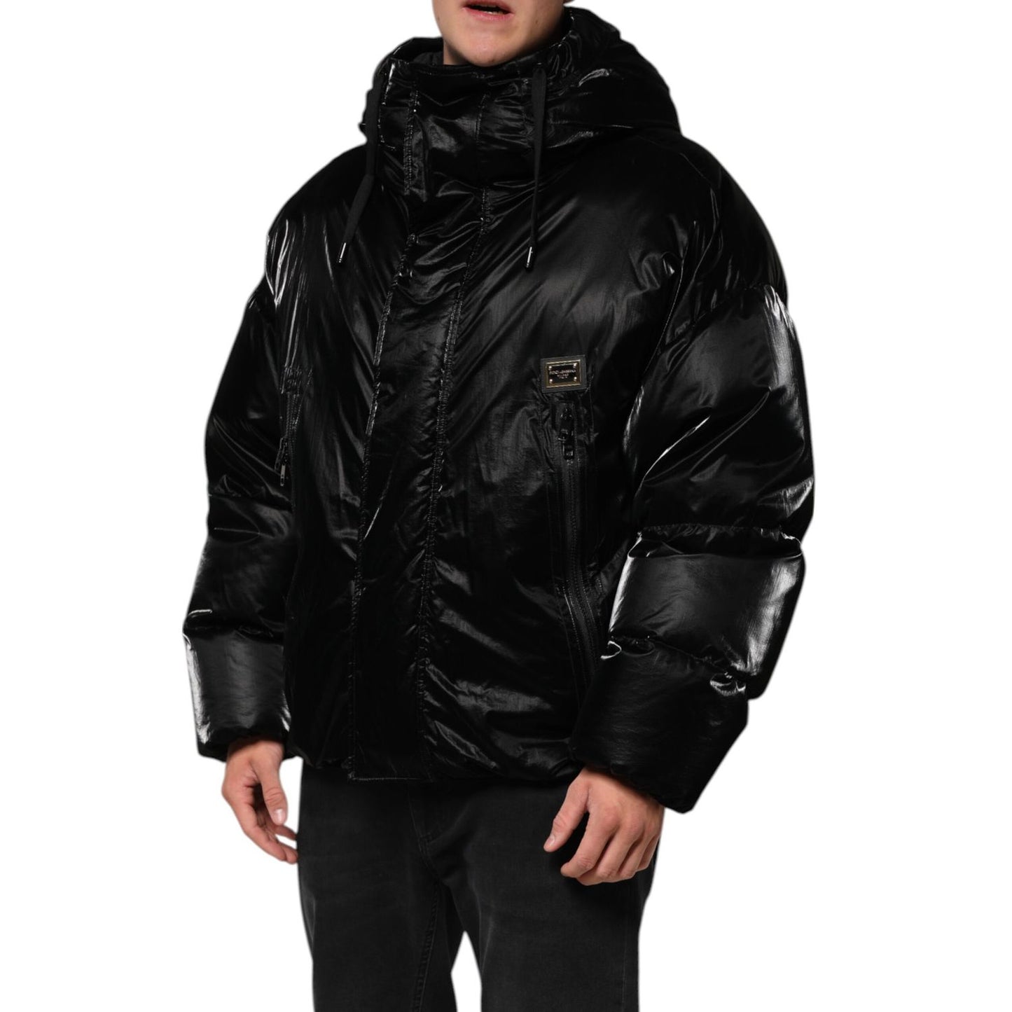Dolce & Gabbana Black Logo Full Zip Hooded Quilted Jacket