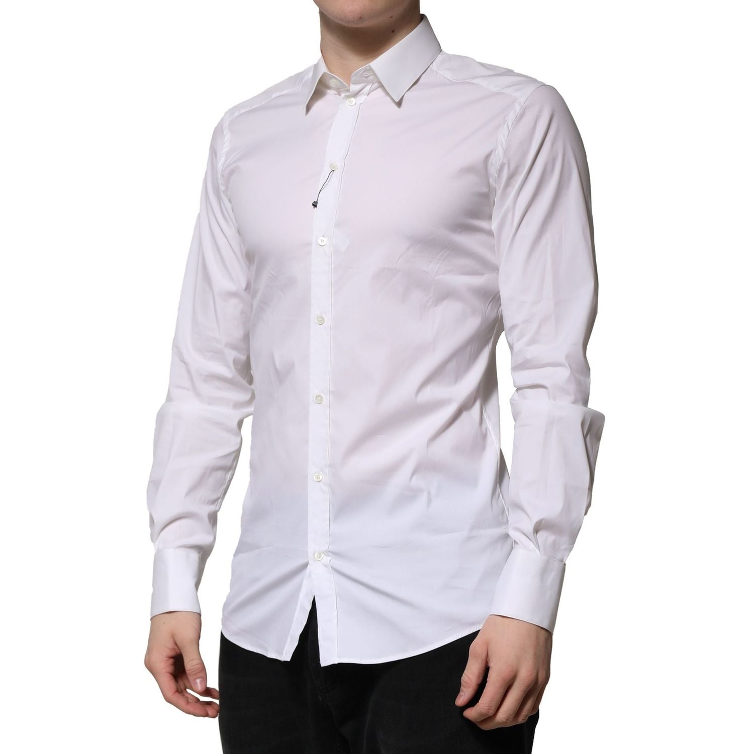 Dolce & Gabbana White Cotton GOLD Long Sleeves Formal Shirt