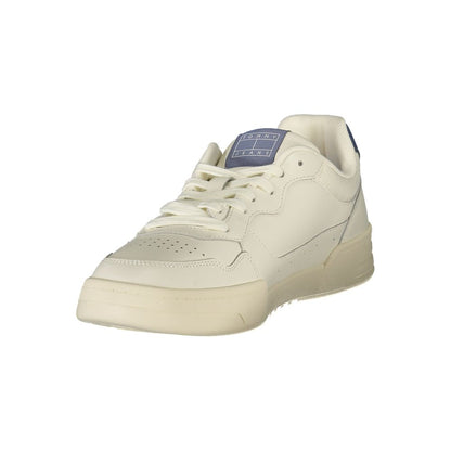 Tommy Hilfiger White Leather Men Sneaker with blue accents showcasing sporty chic design and comfort.