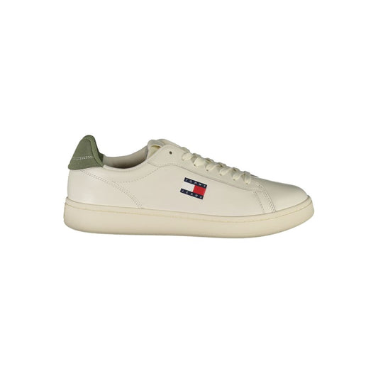 Tommy Hilfiger White Leather Men Sneaker with green details and logo