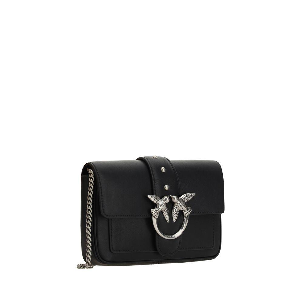 PINKO Black Calf Leather Bos Taurus Shoulder Bag