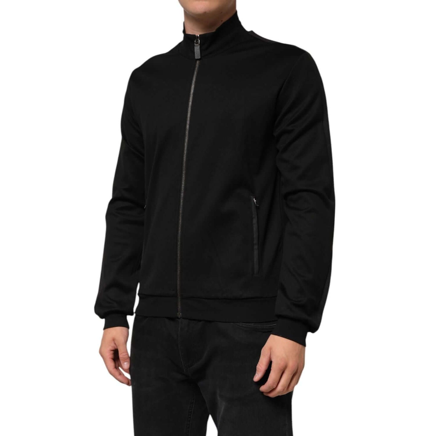 Dolce & Gabbana Black Cotton Logo Full Zip Men Bomber Jacket