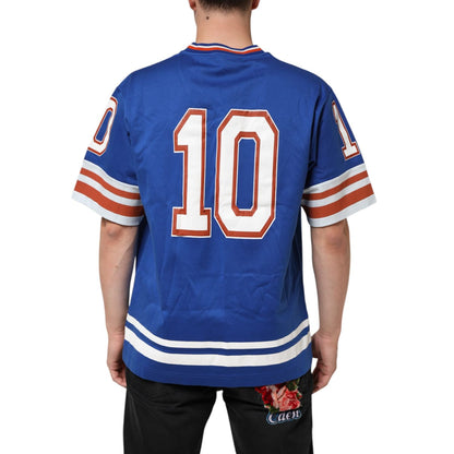 Dolce & Gabbana Blue Cotton DG Logo Mesh Jersey T-shirt