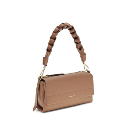 Coccinelle Beige Calf Leather Bos Taurus Shoulder Bag with woven handle and modern style