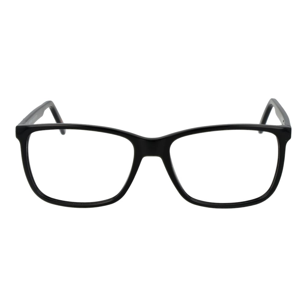 Andy Wolf Black Unisex Glasses Frame, full-rim acetate, rectangular style, demo lenses, size 57-16-145, includes branded case.