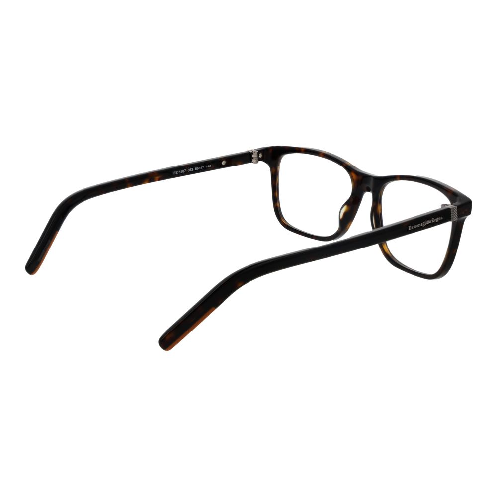 Ermenegildo Zegna Brown Men Glasses Frame, full-rim acetate with demo lenses, size 56-17-145, rectangle style.