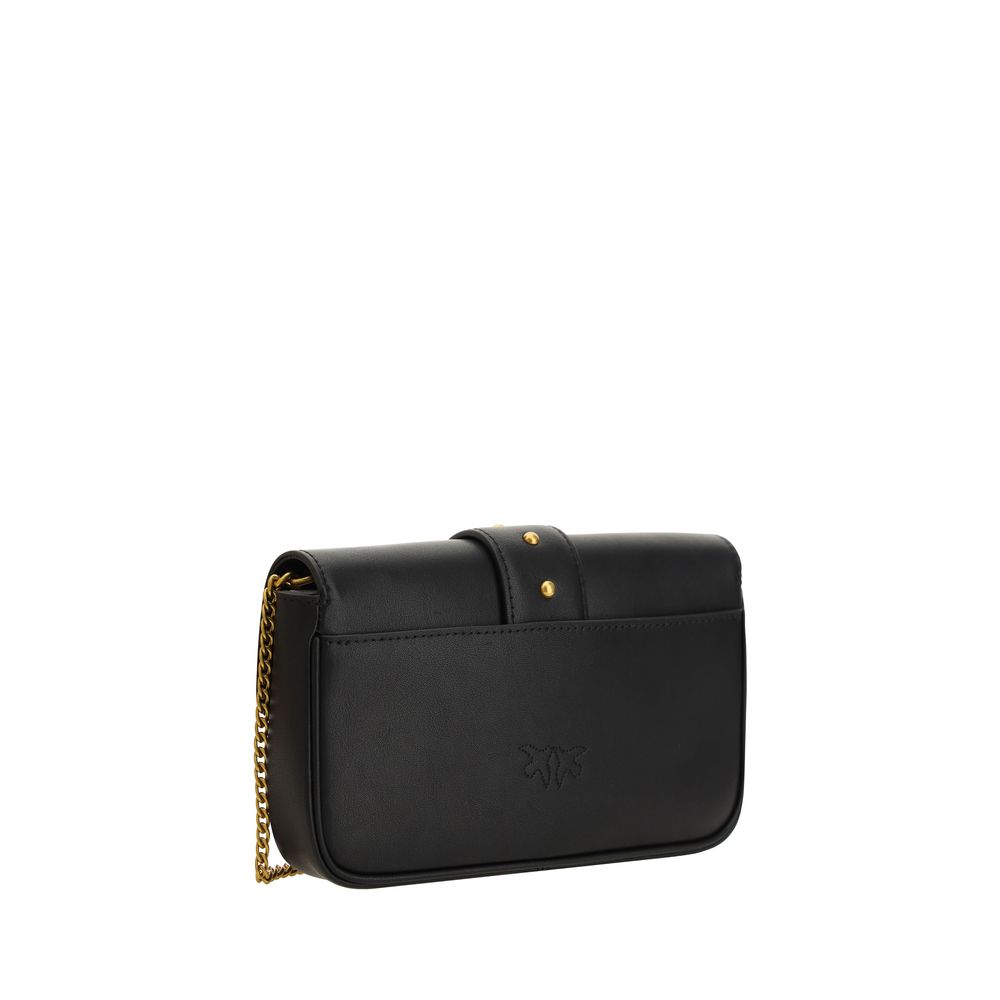 PINKO Black Calf Leather Bos Taurus Shoulder Bag