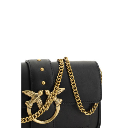 PINKO Black Calf Leather Bos Taurus Shoulder Bag